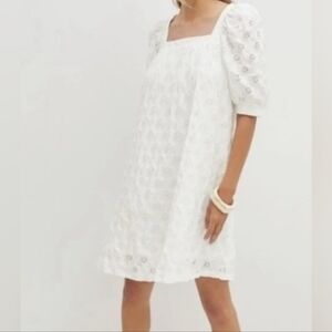 Anthropologie Maeve White Eyelet Square Neck Mini Dress Ivory Size S NWT